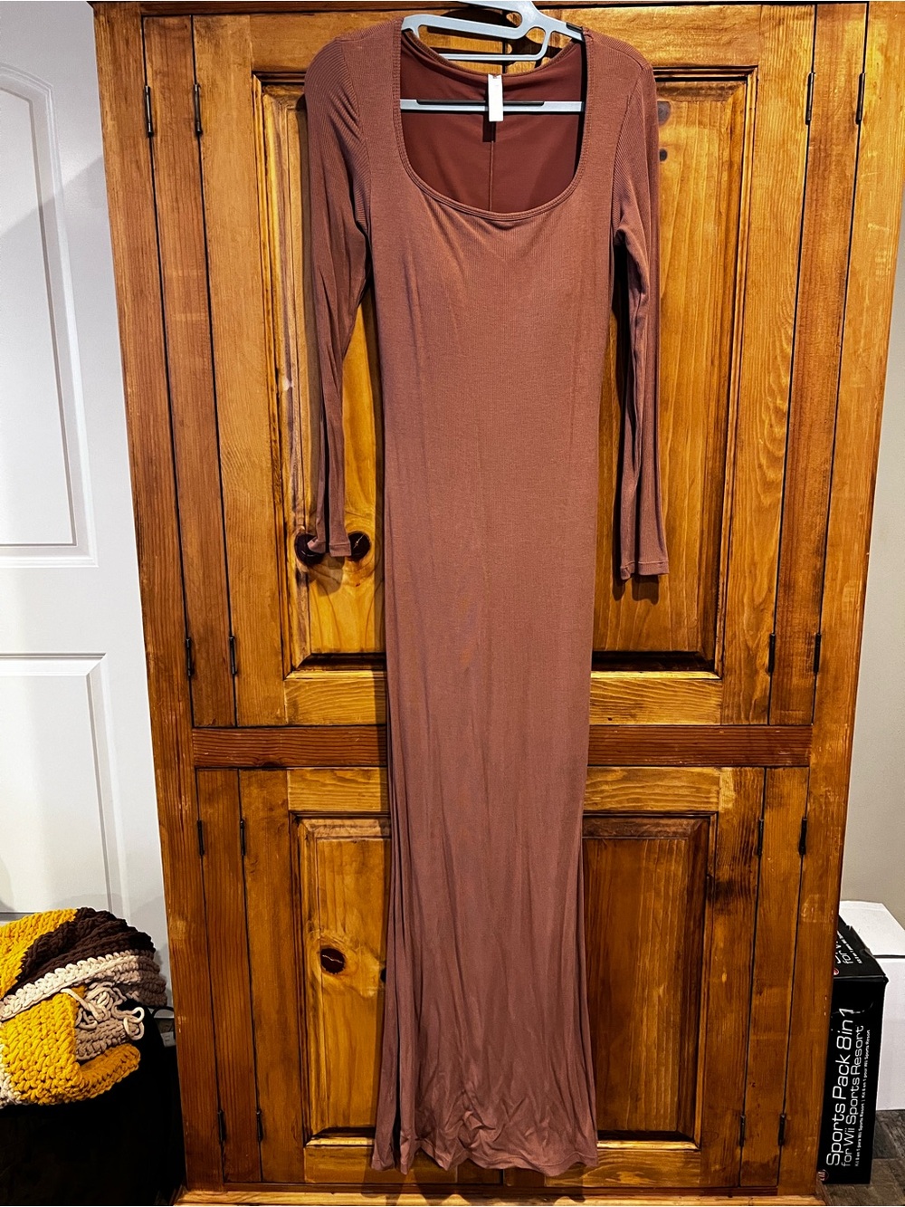 Popilush Women’s Long Sleeve Scoop Neck Maxi Dress - Brown
